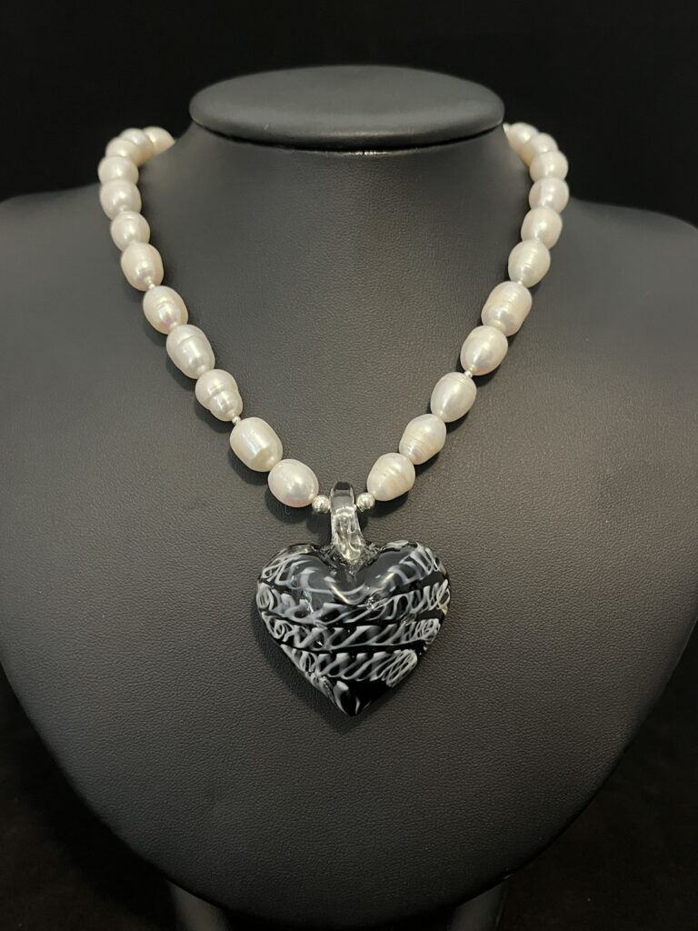 Baroque Pearl Necklace with Murano Glass Heart