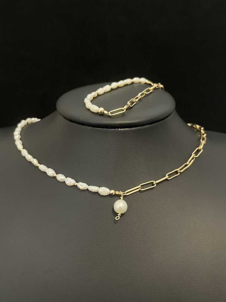 Elegant Paperclip Fusion Chain Necklace with Pearl Pendant