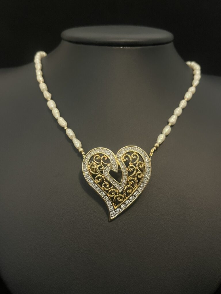 Freshwater Pearl Necklace with Vintage Heart Pendant