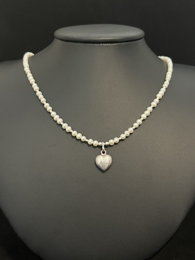 Freshwater Pearl Necklace with Petite Silver Heart Pendant