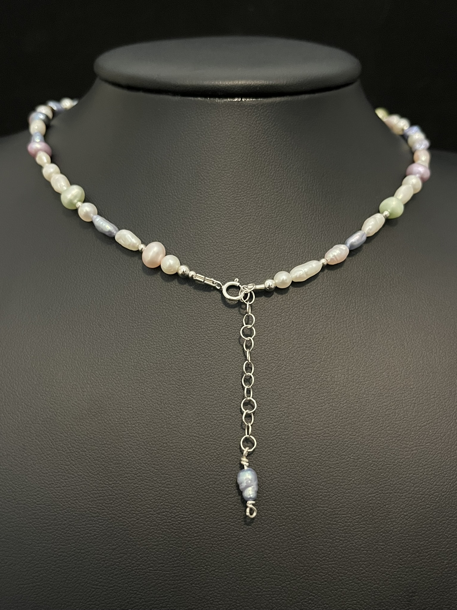 Multicolored Pastel Pearl Necklace with Pearl Cross - Image 4