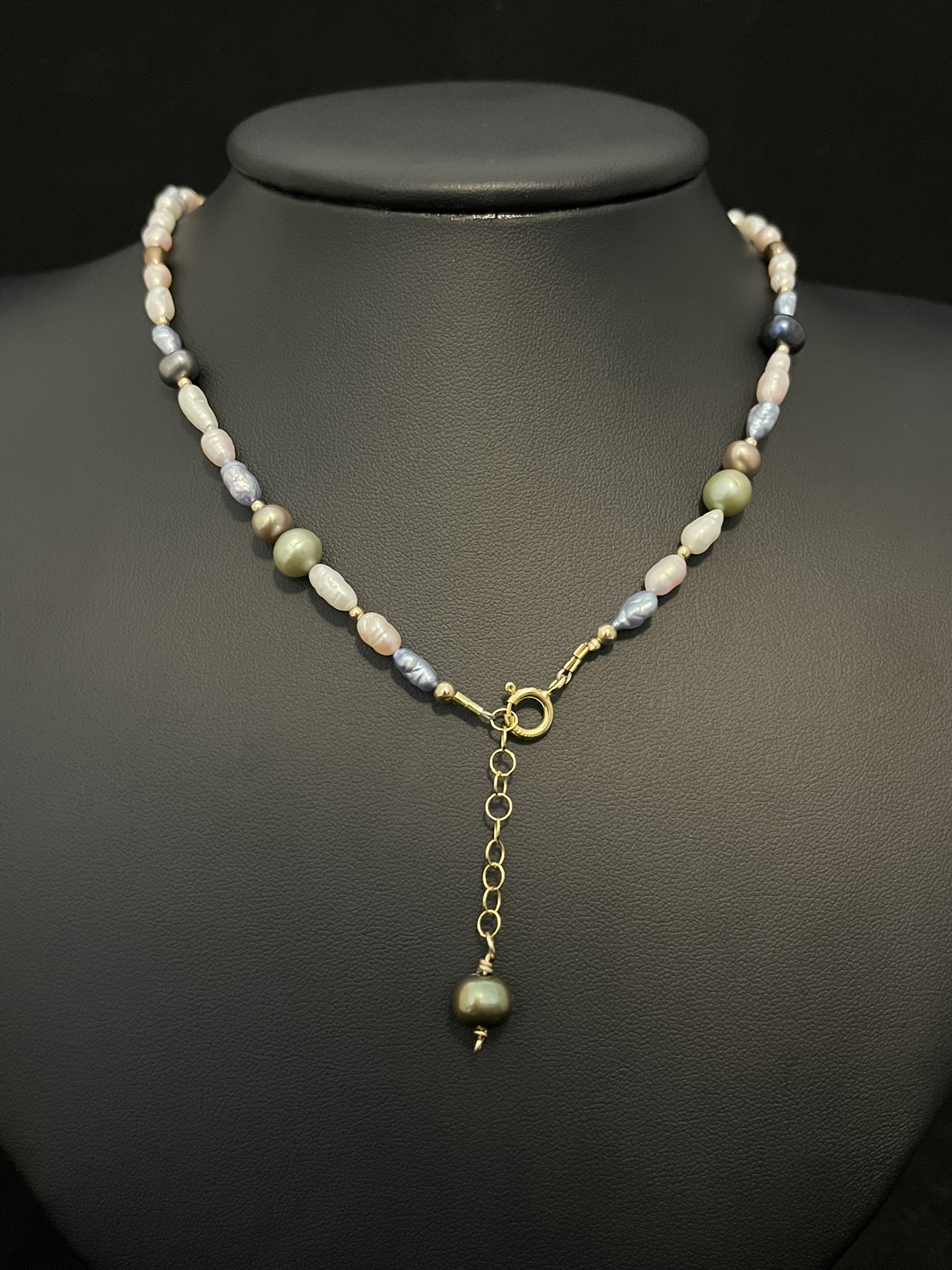 Multicolored Pastel Pearl Necklace with Pearl Cross - Image 5