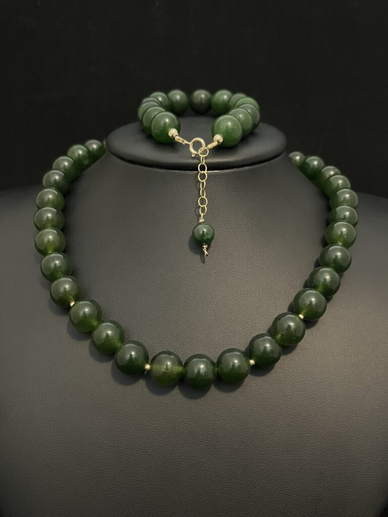 Dark Green Jade Necklace and Bracelet Set