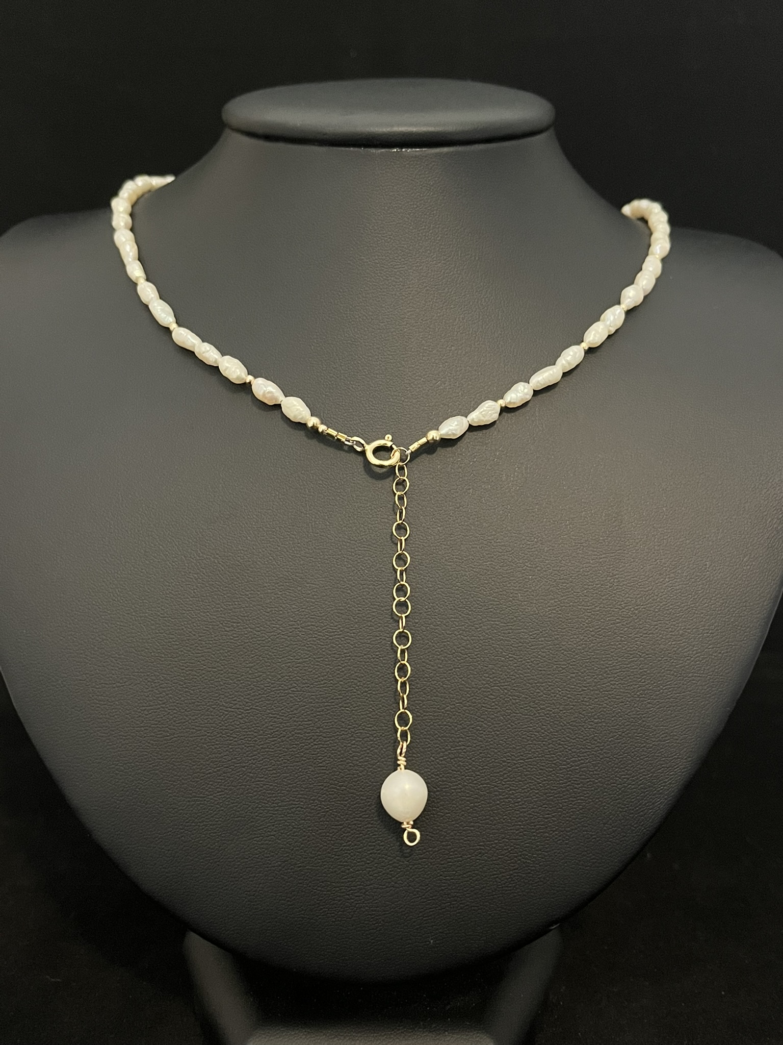 Freshwater Pearl Necklace with Vintage Glass Heart Pendant - Image 4