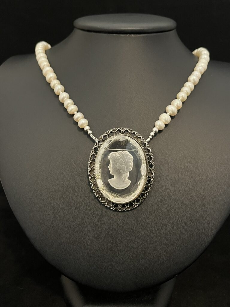 Freshwater Pearl Necklace with Vintage Cameo Pendant