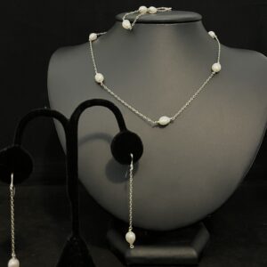 Petite Sterling Silver Chain and Pearl Jewelry Set