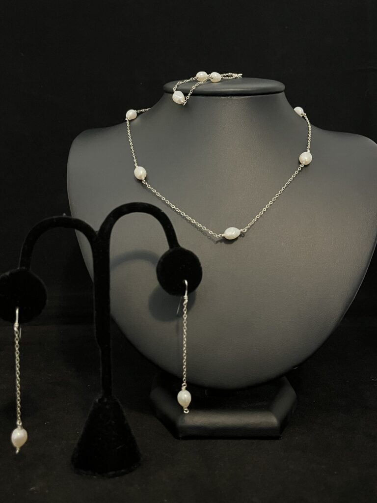 Petite Sterling Silver Chain and Pearl Jewelry Set