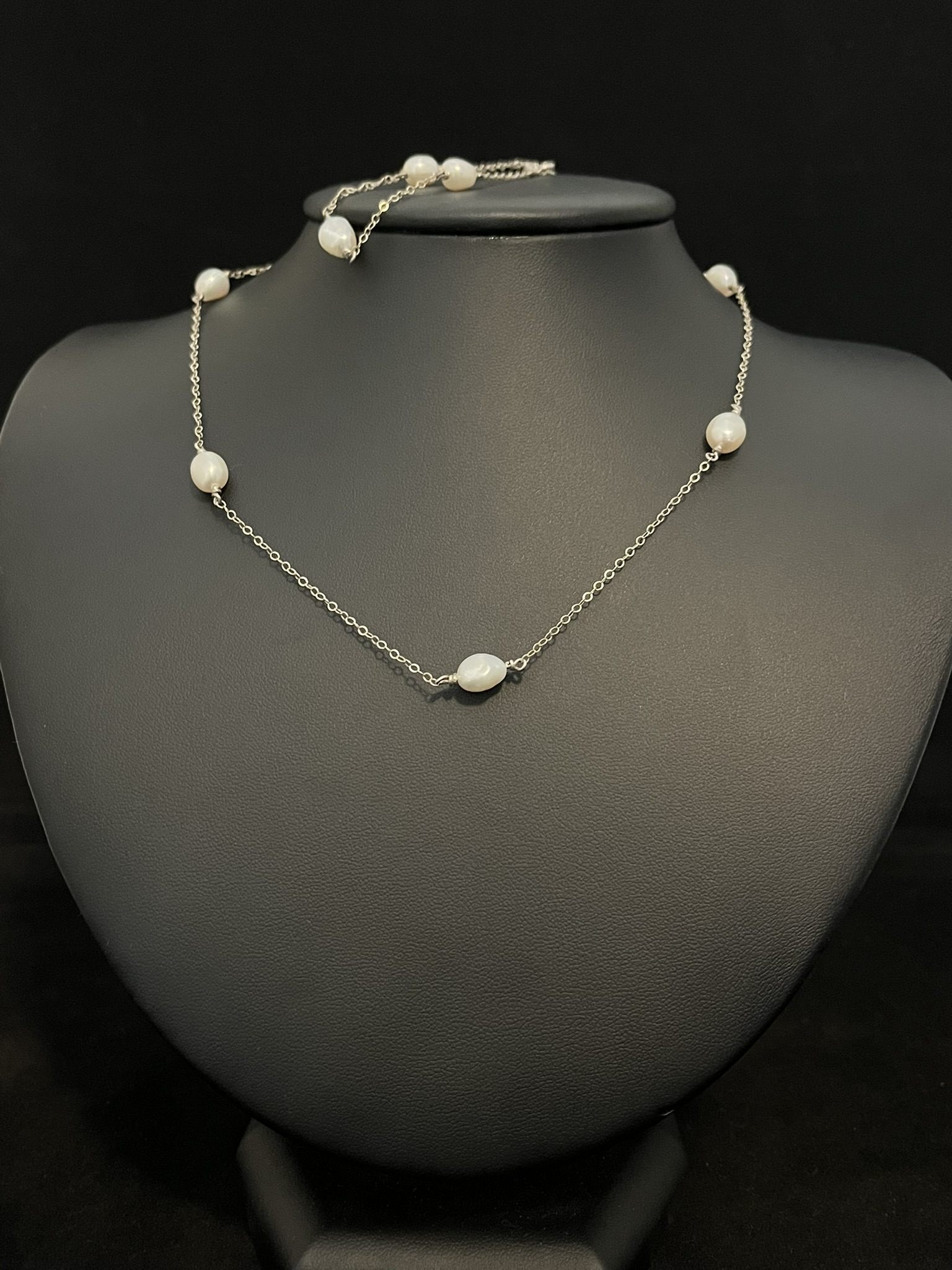 Petite Sterling Silver Chain and Pearl Jewelry Set - Image 2