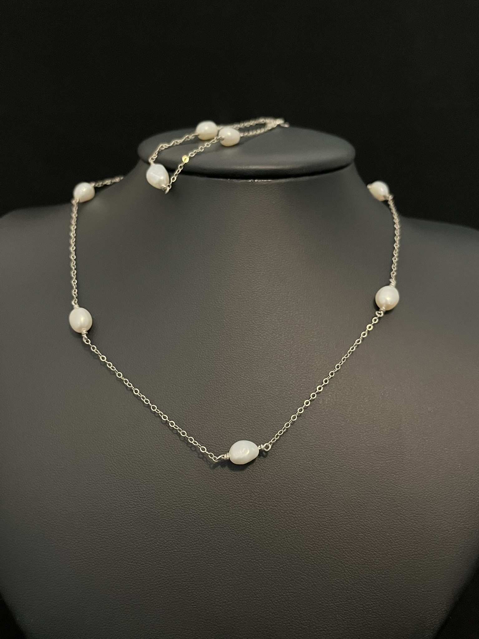 Petite Sterling Silver Chain and Pearl Jewelry Set - Image 3