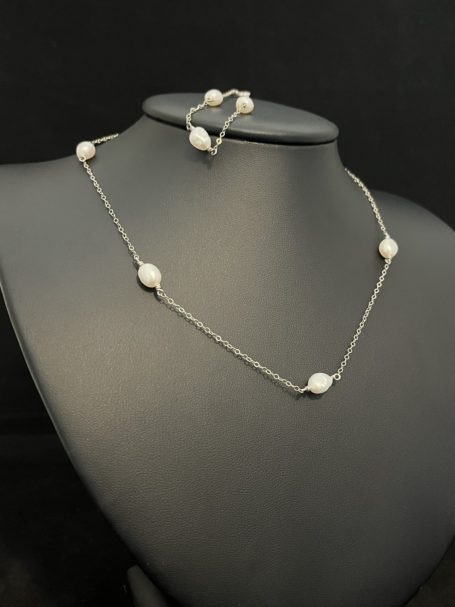 Petite Sterling Silver Chain and Pearl Jewelry Set - Image 4