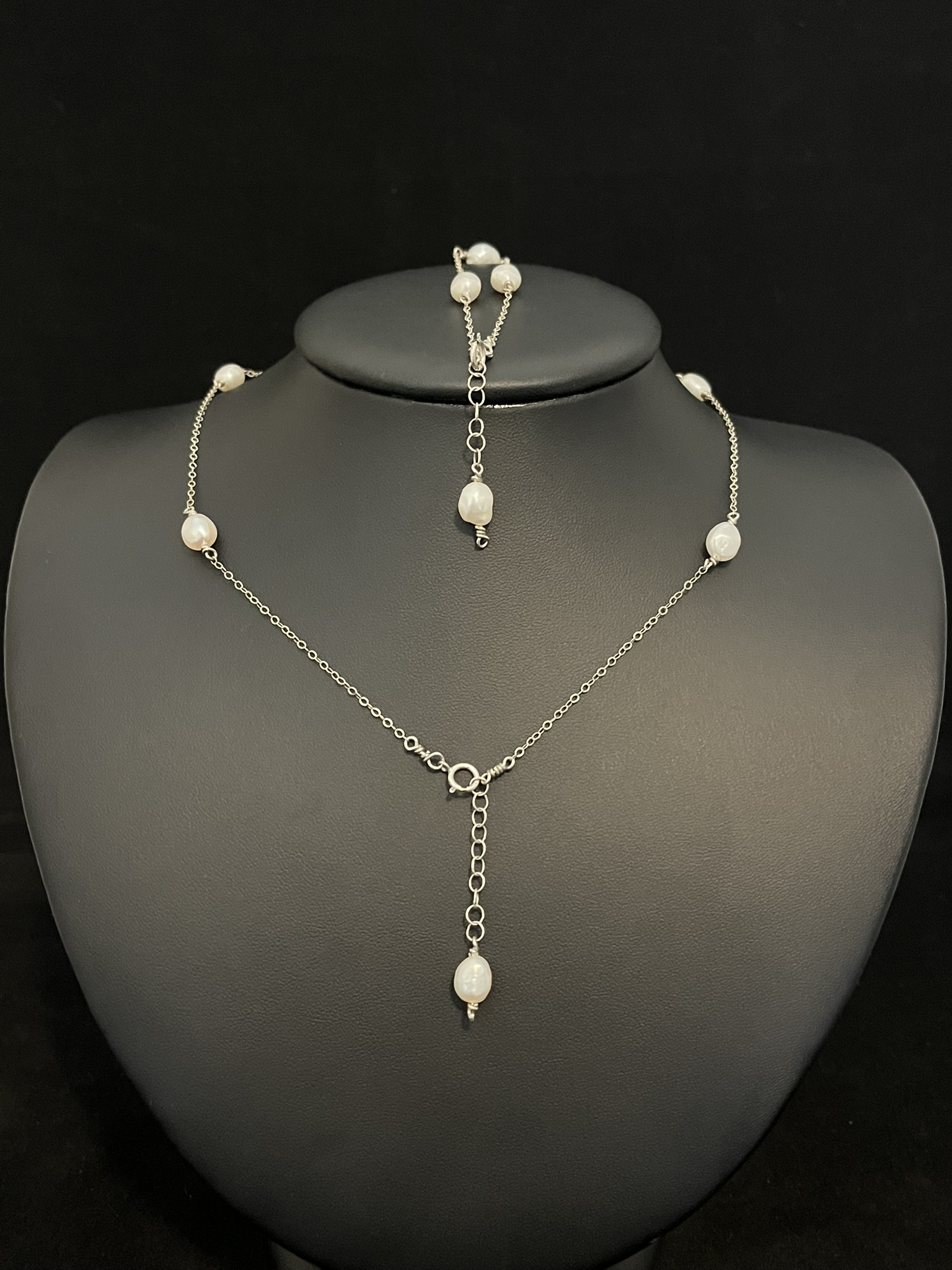 Petite Sterling Silver Chain and Pearl Jewelry Set - Image 5